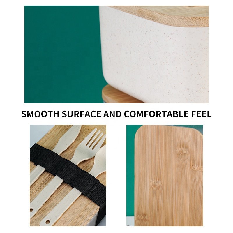 Hot Portable Leakproof Wooden Office Bento Box Bamboo Lid Fiber Plastic Lunch Box With Cutlery For Adults