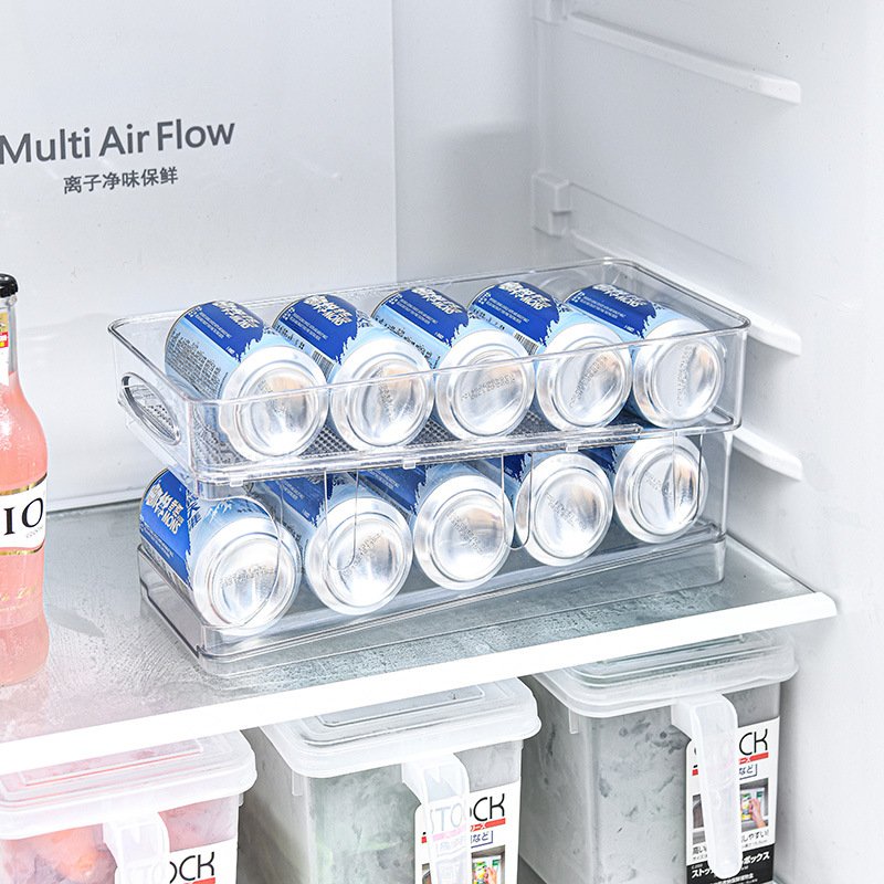 2-Tier Automatic Rolling Fridge Bin Organizer Fresh Rectangle Shape Beverage Beer Pop Soda Can Dispenser Home Use Stocked