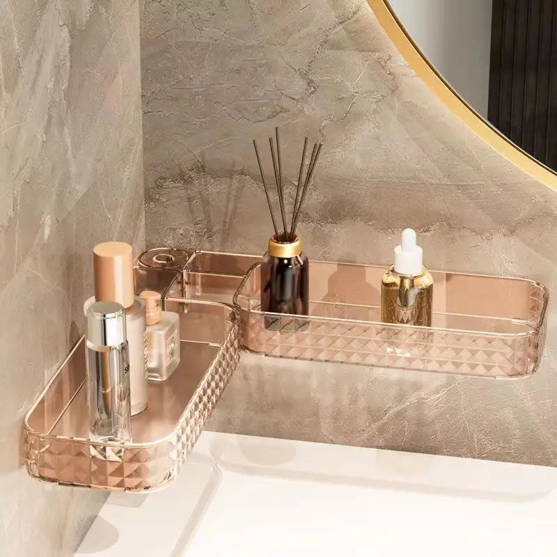 Rotatable Bathroom Corner Organizer Shelves Shampoo Soap Storage Box Wall-Mounted Toilet Storage Rack for Skincare
