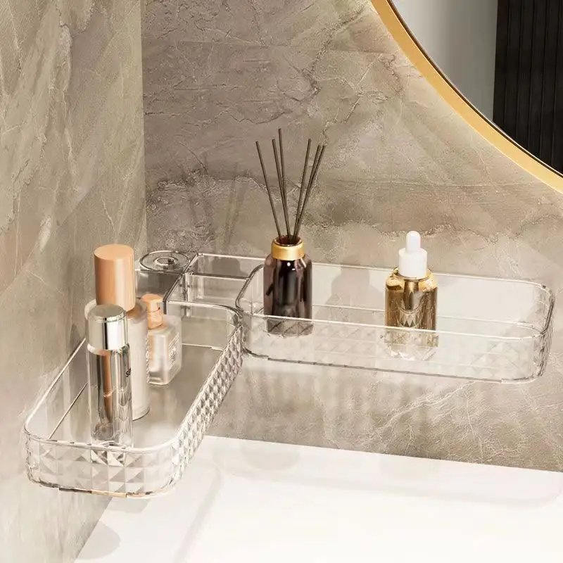 Rotatable Bathroom Corner Organizer Shelves Shampoo Soap Storage Box Wall-Mounted Toilet Storage Rack for Skincare