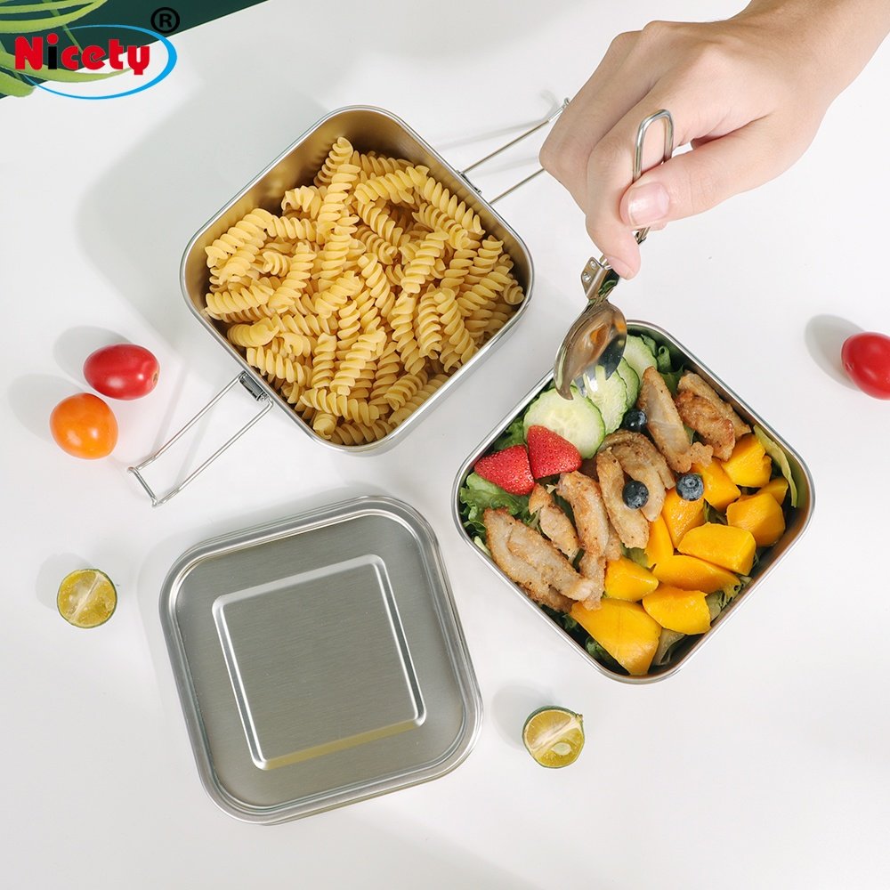 Customizable Food Grade Quadrate Lunch Box Stainless Steel Bento Lunch Box Stackable Food Container With Lock Leakproof
