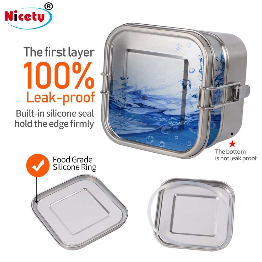 Customizable Food Grade Quadrate Lunch Box Stainless Steel Bento Lunch Box Stackable Food Container With Lock Leakproof