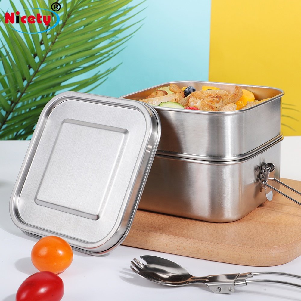 Customizable Food Grade Quadrate Lunch Box Stainless Steel Bento Lunch Box Stackable Food Container With Lock Leakproof