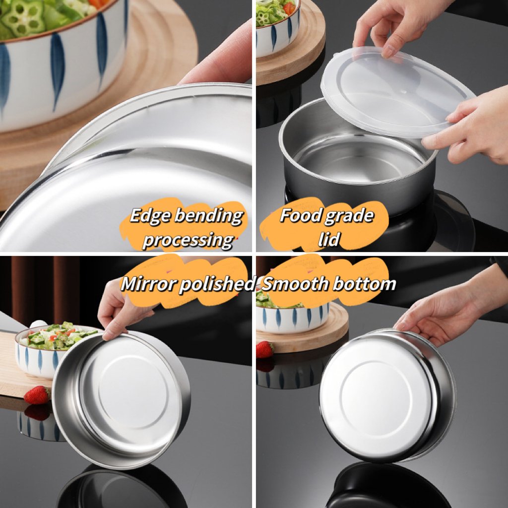 509g Stainless steel thickened crisper five-piece food storage container round Shape with PP cover