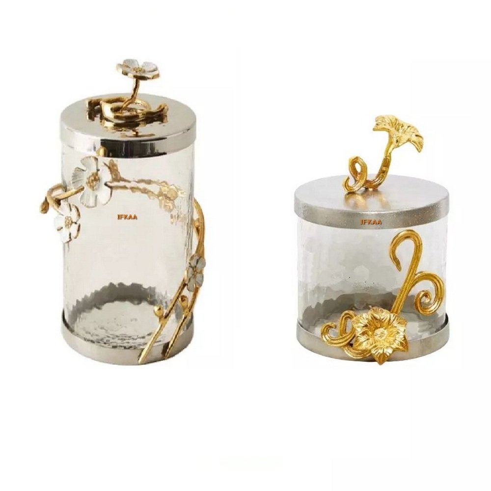 Luxury Kitchen Canister with Marble Lid Strong Quality Glass Jar for Tea Coffee Sugar Food Storage Decorative Jar with Lids