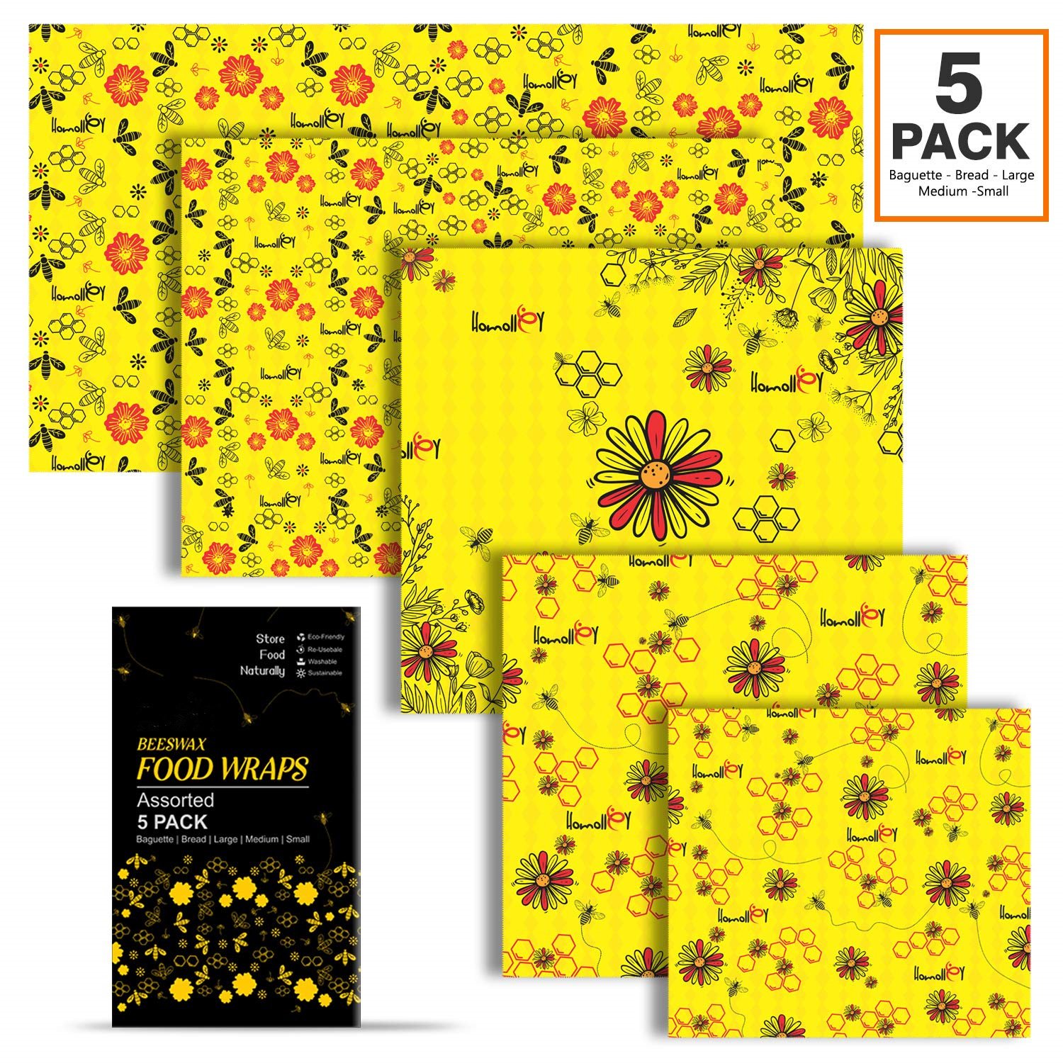 Reusable Beeswax Food Wrap Eco Friendly Organic Bees Wax Food Storage Wrappers