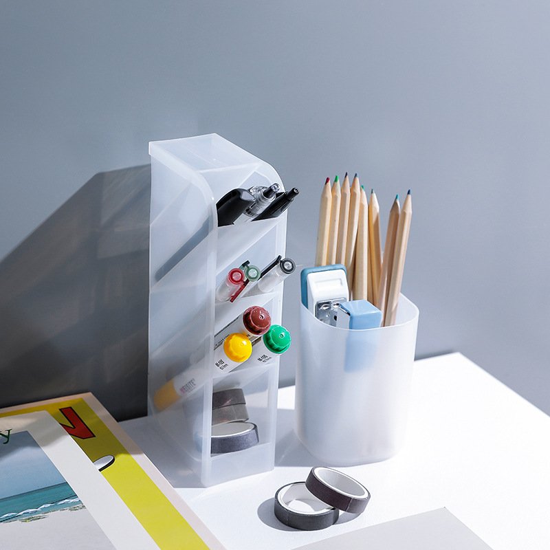 High Capacity Big Desk Organizer- Pen Organizer Storage For Office School Home Supplies Translucent White Pen Storage Holder