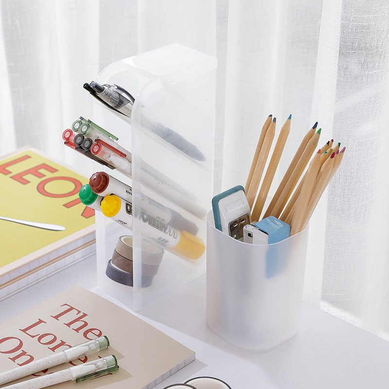 High Capacity Big Desk Organizer- Pen Organizer Storage For Office School Home Supplies Translucent White Pen Storage Holder