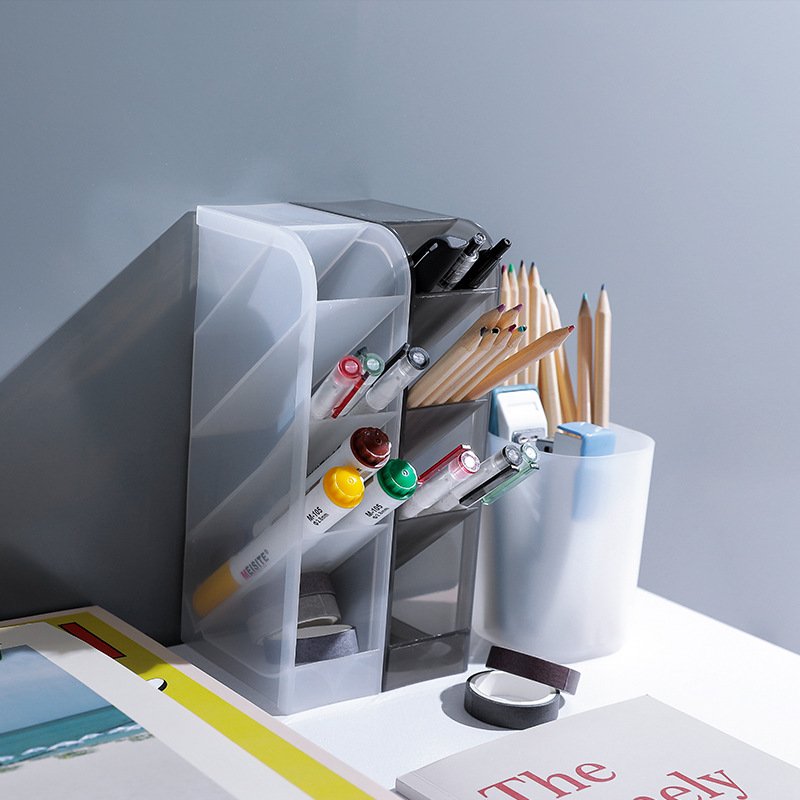 High Capacity Big Desk Organizer- Pen Organizer Storage For Office School Home Supplies Translucent White Pen Storage Holder