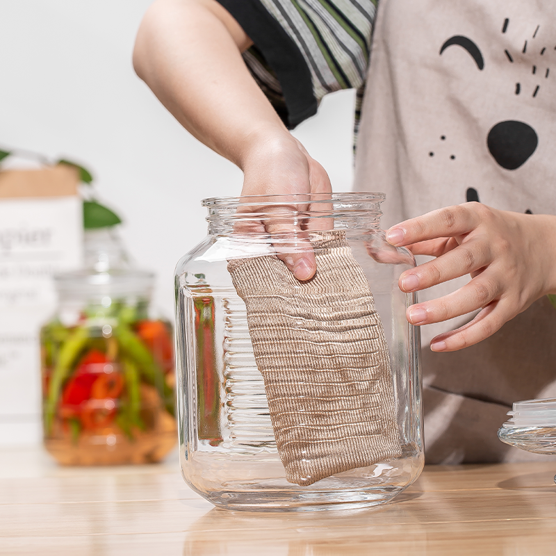 Fashion Style 2.2L 74.4oz Pickle Airtight Custom Clear Glassware honey Food Storage Jar with Ripple