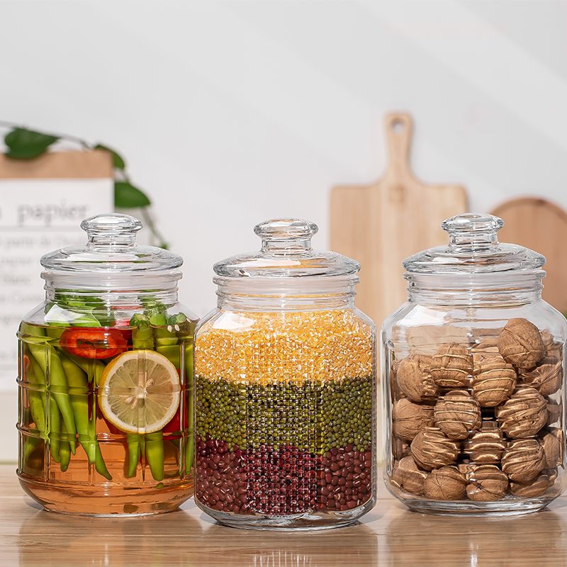 Fashion Style 2.2L 74.4oz Pickle Airtight Custom Clear Glassware honey Food Storage Jar with Ripple