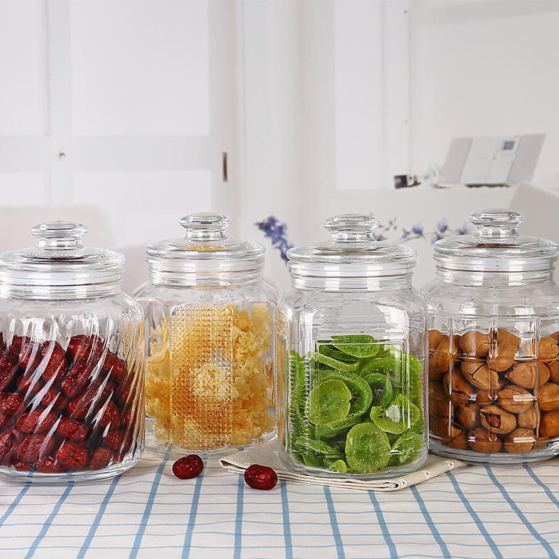 Fashion Style 2.2L 74.4oz Pickle Airtight Custom Clear Glassware honey Food Storage Jar with Ripple
