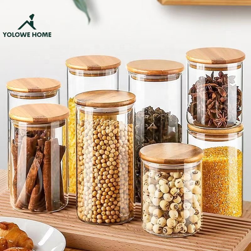 YOIOWE HOME Modern Design Kitchen Organizer Glass Sealed Spice Jar Set for Tea Coffee & Party Food Storage Jar Containers