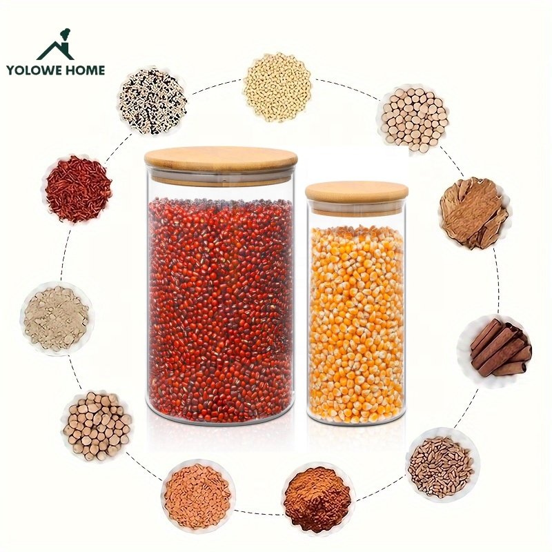 YOIOWE HOME Modern Design Kitchen Organizer Glass Sealed Spice Jar Set for Tea Coffee & Party Food Storage Jar Containers