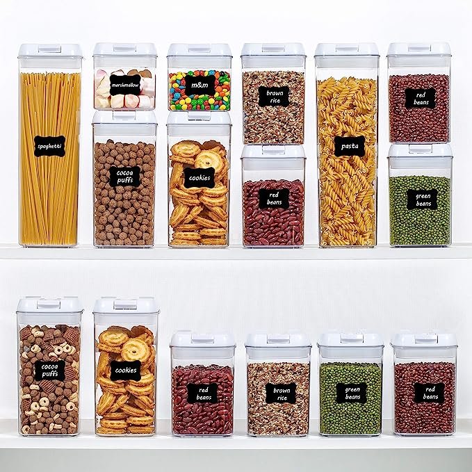 BPA Free Interchangeable Lids Kitchen Counter Food Storage Bin Container Set Heavy Duty Clear Plastic 7 Piece Color Box Square