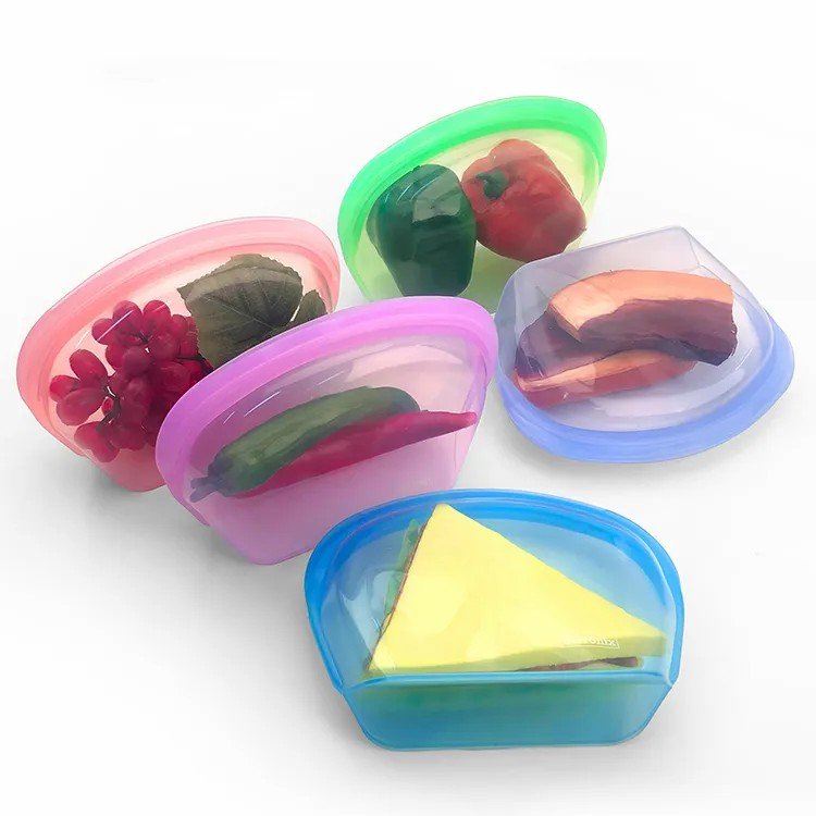 2000ML Half-gallon bag Microwave Silicone Food Storage Bag Collapsible Base Large Opening Zip-lock Container Travel Makeup Bag
