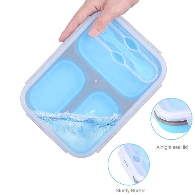 3 compartment silicone folding lunch box collapsible lunch box silicon lunch box