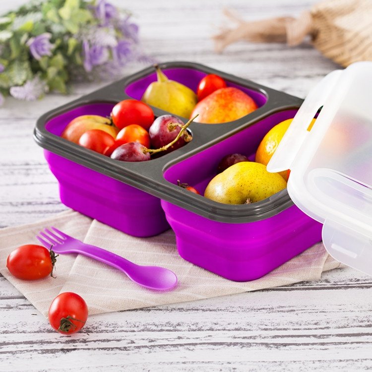 3 compartment silicone folding lunch box collapsible lunch box silicon lunch box