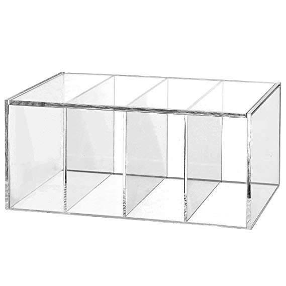Deluxe Clear Acrylic 4 Compartment Hinge Lid Capsule Holder/Tea Bag Organizer Storage Box