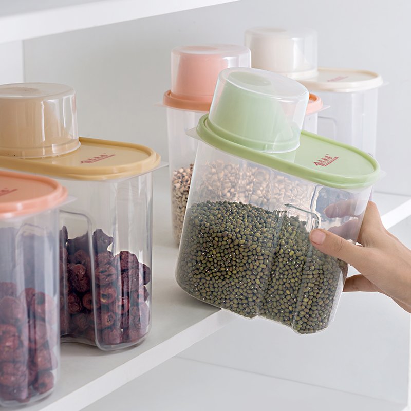 BPA Free Clear Pantry Organization Kitchen Rice Dispenser Grain Flour Plastic Food Storage Container With Measuring Cup
