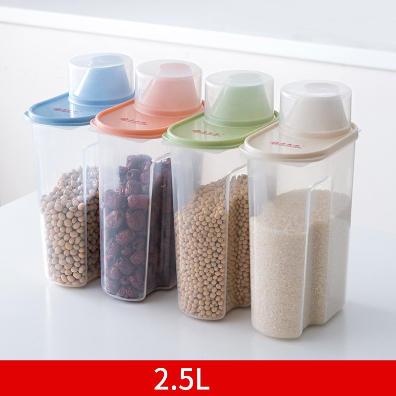 BPA Free Clear Pantry Organization Kitchen Rice Dispenser Grain Flour Plastic Food Storage Container With Measuring Cup