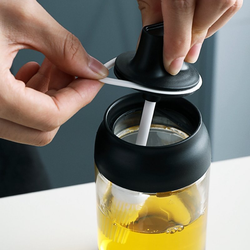 Glass Storage Jars Pepper Seasoning Bottles Oil Honey Pot Spices Can With Spoon Brush Sauce Container Salt Tank Kitchen Supplies