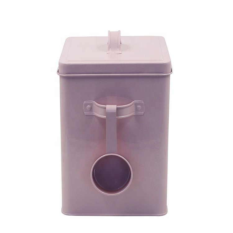 Square Galvanized Metal Food Rice Storage Container Square Rice Canister with Lid Scoop Countertop Sealed Food Storage Container