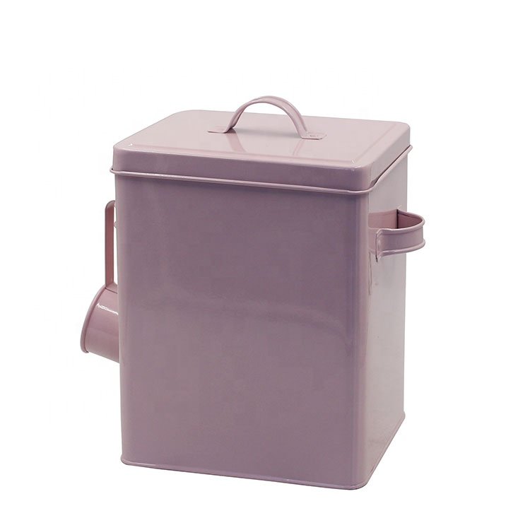 Square Galvanized Metal Food Rice Storage Container Square Rice Canister with Lid Scoop Countertop Sealed Food Storage Container
