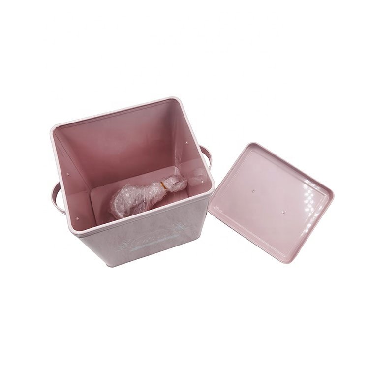 Square Galvanized Metal Food Rice Storage Container Square Rice Canister with Lid Scoop Countertop Sealed Food Storage Container