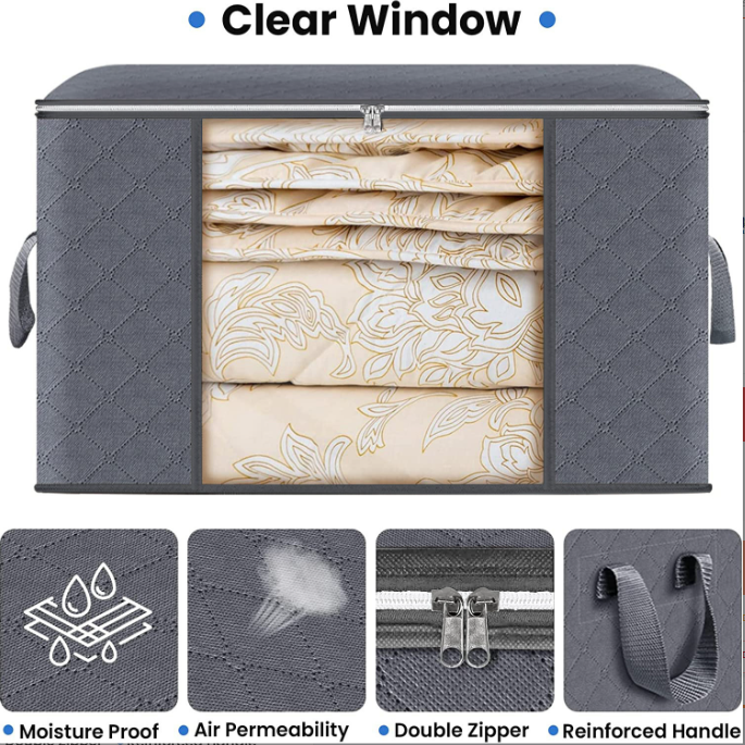 Clothes Storage, Foldable Blanket Storage Bags, Storage Containers for Organizing Bedroom, Closet, Clothing, Comforter