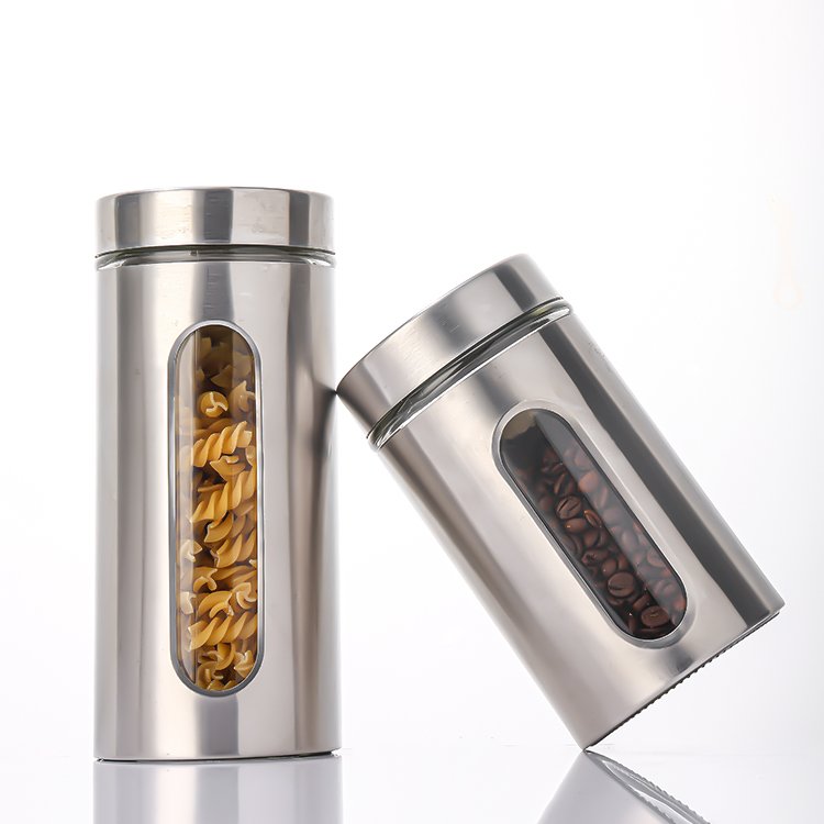 Hot Sale 600ml 950ml 1300ml 1800ml Large Stainless Steel Food Storage Jar Kitchen Cereal Glass Container Coffee Tea Canister