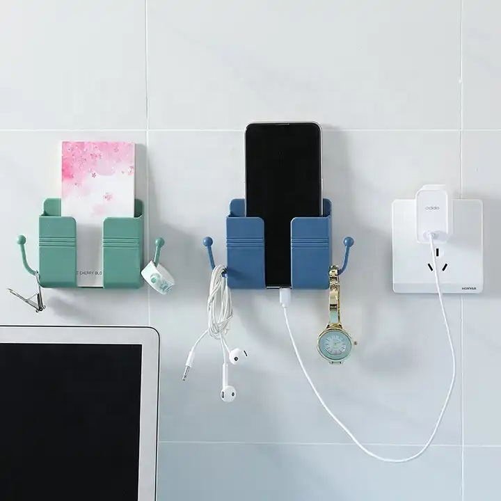 Wall Mounted Accessories Plastic Adhesive Multifunction Storage Box Phone Holder Charging Rack