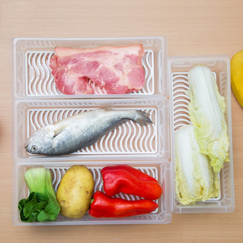 Fridge Organizer Case Removable Drain Plate Tray Container Box Home Kitchen Storage Crisper Sealing Food Storage Container