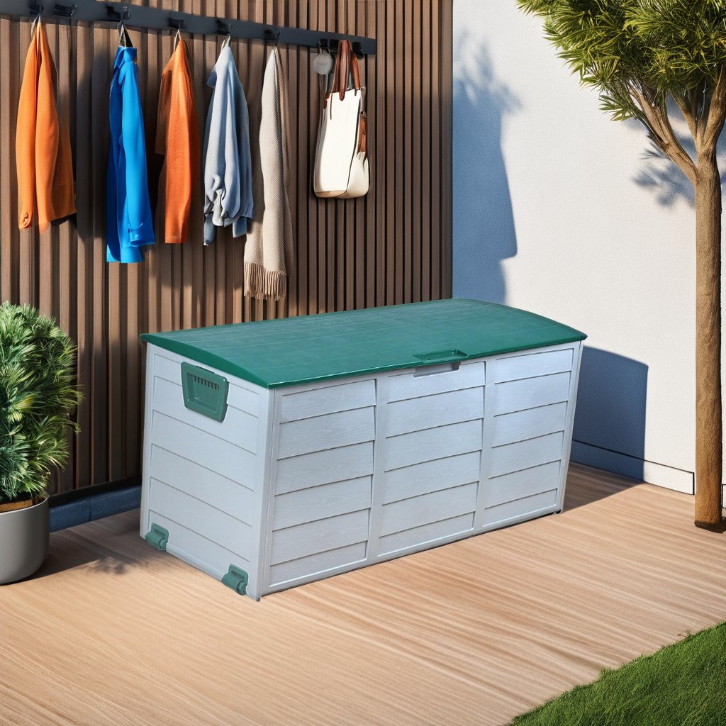 Modern 290L Green Plastic Garden Shed Storage Box Eco-Friendly Polypropylene Crate Folding Assembly Handle 290L Green Storage