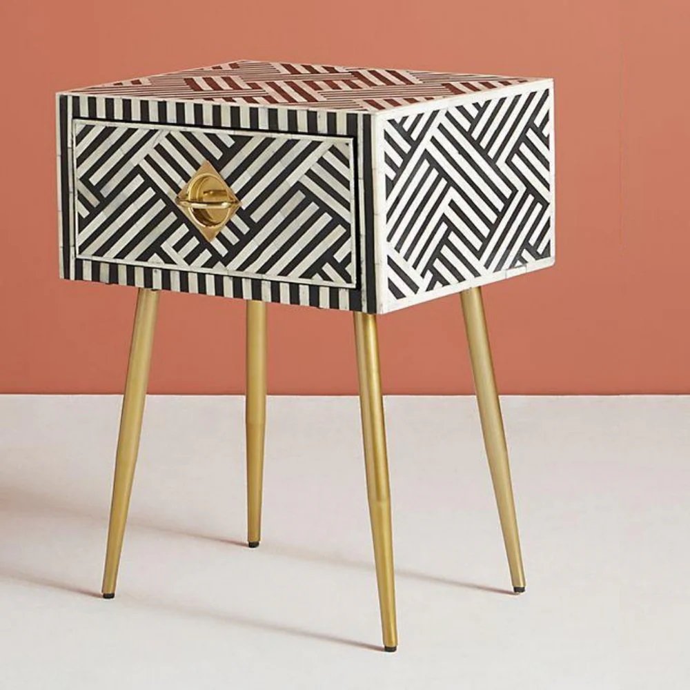 Stainless Steel Bone Inlay Console Table with Plastic Storage Drawers Living Room Side Table for Shoes
