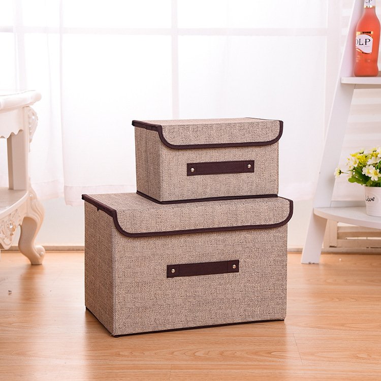 Fabric Multi-size Storage Bins and Baskets with Handles Collapsible Clothes Organizer 2 pieces Foldable Storage Box with Lids