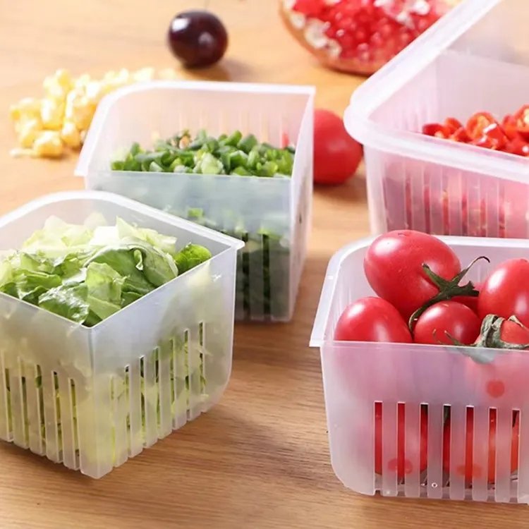 New Home Fruit Drain Storage Box Four Grid Refrigerator Preservation Box