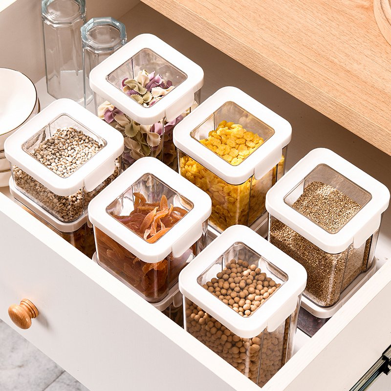 Refrigerator Organizer Kitchen Plastic Airtight Pantry Dry Bulk Food Cereal Jar Coffee Container Bean Tea Storage Box With Lid
