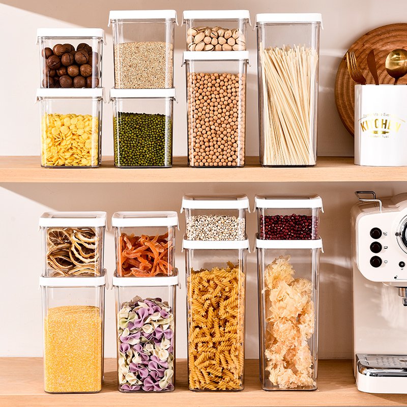 Refrigerator Organizer Kitchen Plastic Airtight Pantry Dry Bulk Food Cereal Jar Coffee Container Bean Tea Storage Box With Lid