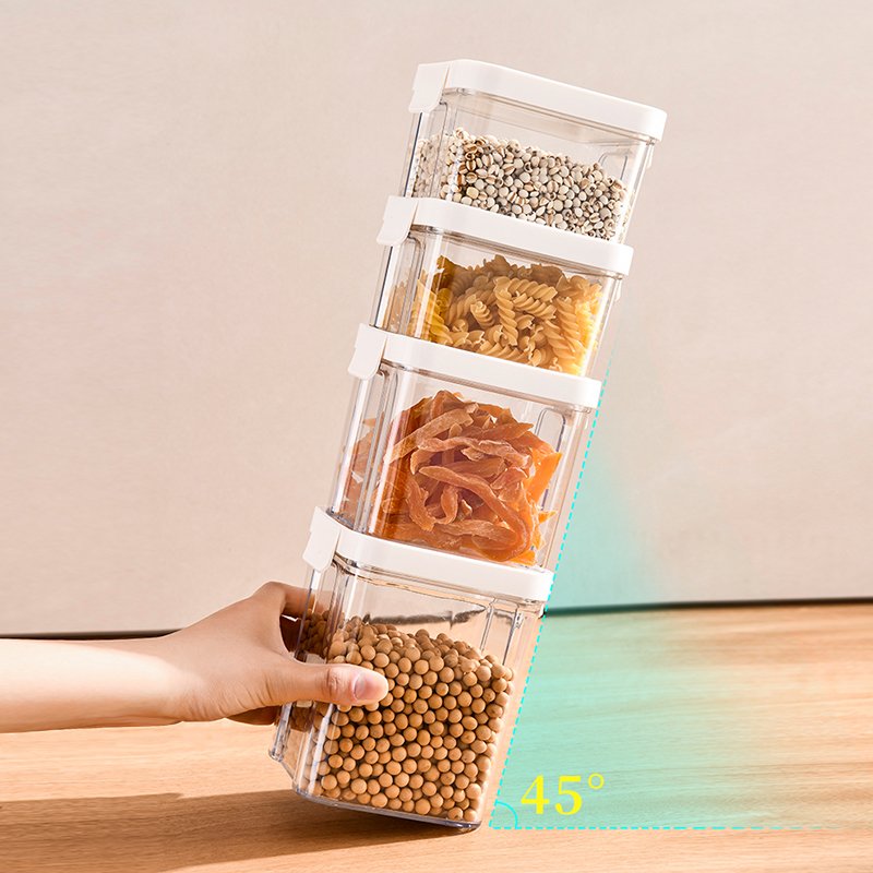 Refrigerator Organizer Kitchen Plastic Airtight Pantry Dry Bulk Food Cereal Jar Coffee Container Bean Tea Storage Box With Lid