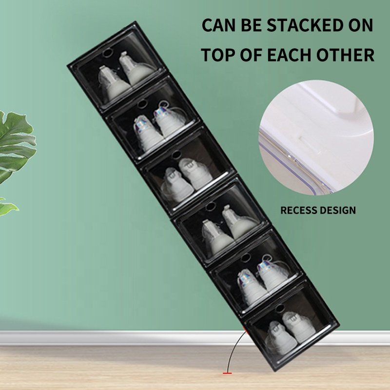 Hot PP Black White Clear Transparent Shoebox Sneaker Boxing Shoe Storage Plastic Shoe Organizer Box Stackable Container