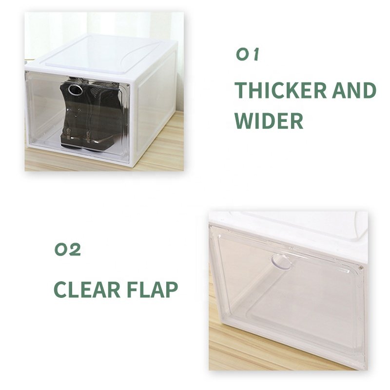 Hot PP Black White Clear Transparent Shoebox Sneaker Boxing Shoe Storage Plastic Shoe Organizer Box Stackable Container