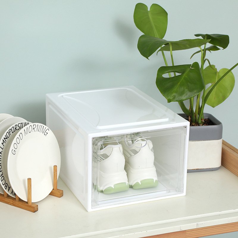 Hot PP Black White Clear Transparent Shoebox Sneaker Boxing Shoe Storage Plastic Shoe Organizer Box Stackable Container