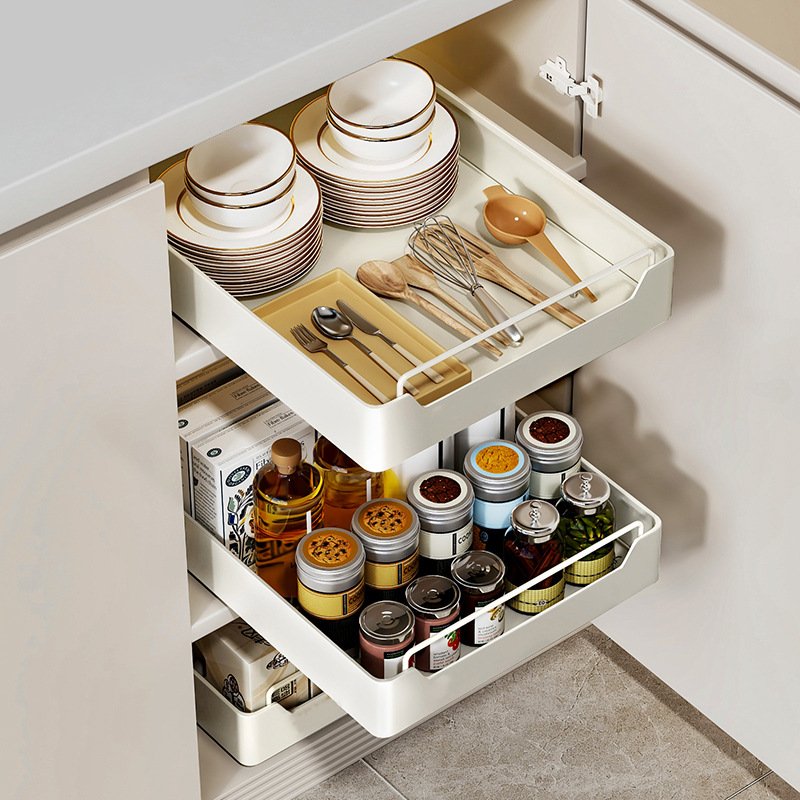 Kitchen Pull-out Storage Shelves Tableware Separate Storage Box Kitchen Cabinet Organizer Drawer