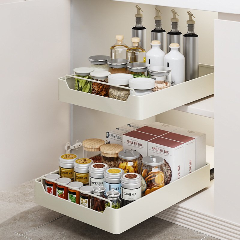 Kitchen Pull-out Storage Shelves Tableware Separate Storage Box Kitchen Cabinet Organizer Drawer
