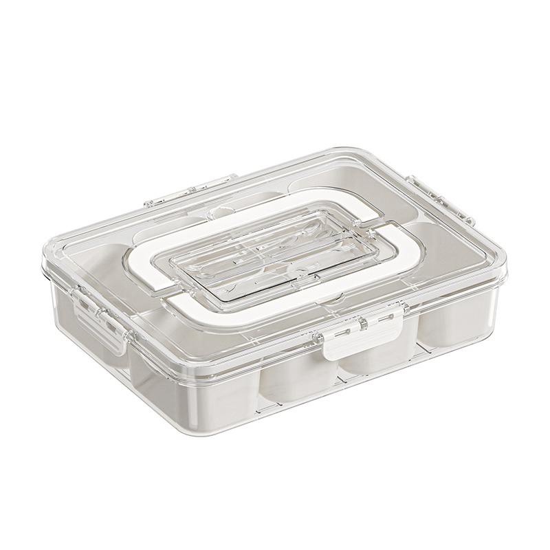 Upgrade 8 Compartment Sealed Snackle Storage Box With Knife and Fork Divided Serving Tray with Lid and Handle