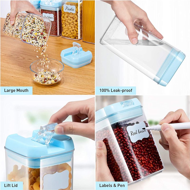 New style Pantry organization storage set 7pcs airtight food storage container set blue lid Plastic food container set