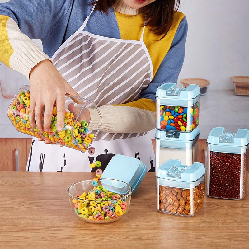 New style Pantry organization storage set 7pcs airtight food storage container set blue lid Plastic food container set