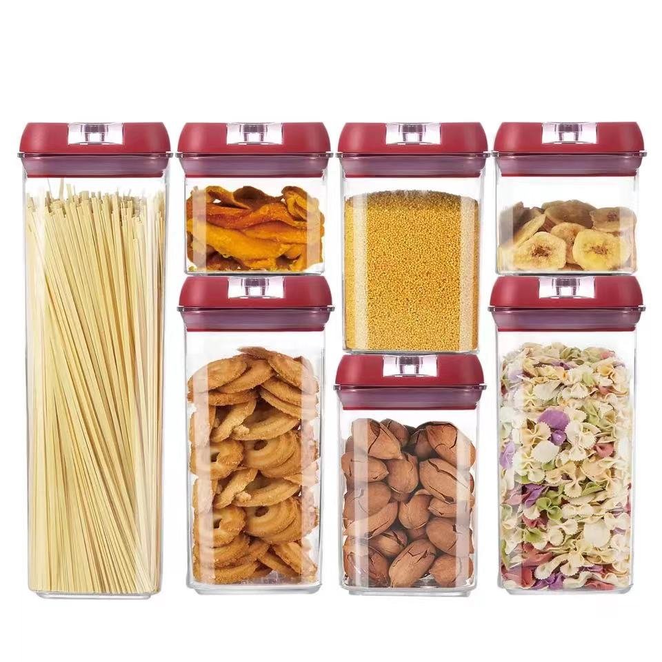 New style Pantry organization storage set 7pcs airtight food storage container set blue lid Plastic food container set