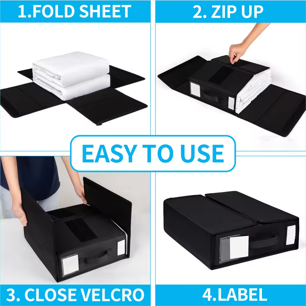 Bed Sheet Set Organizer Foldable Storage Box For Duvet Cover Set With Zipper Closet Organizer For Bedding Clothes Blankets